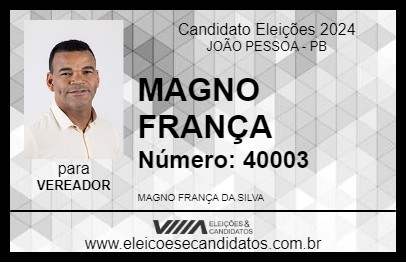 Candidato MAGNO FRANÇA 2024 - JOÃO PESSOA - Eleições