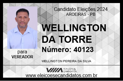 Candidato WELLINGTON DA TORRE 2024 - AROEIRAS - Eleições