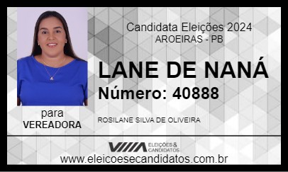 Candidato LANE DE NANÁ 2024 - AROEIRAS - Eleições