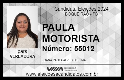 Candidato PAULA MOTORISTA 2024 - BOQUEIRÃO - Eleições