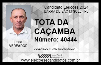 Candidato TOTA DA CAÇAMBA 2024 - BARRA DE SÃO MIGUEL - Eleições