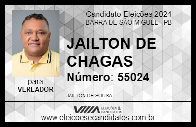 Candidato JAILTON DE CHAGAS 2024 - BARRA DE SÃO MIGUEL - Eleições