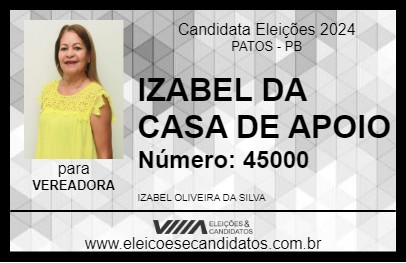 Candidato IZABEL DA CASA DE APOIO 2024 - PATOS - Eleições