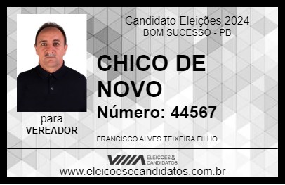 Candidato CHICO DE NOVO 2024 - BOM SUCESSO - Eleições