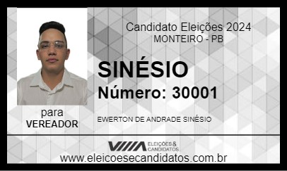 Candidato SINÉSIO 2024 - MONTEIRO - Eleições