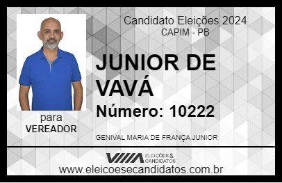 Candidato JUNIOR DE VAVÁ 2024 - CAPIM - Eleições