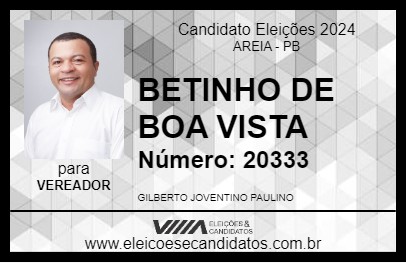 Candidato BETINHO DE BOA VISTA 2024 - AREIA - Eleições