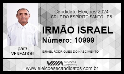 Candidato IRMÃO ISRAEL 2024 - CRUZ DO ESPÍRITO SANTO - Eleições