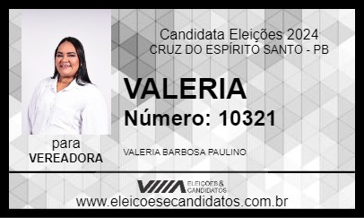 Candidato VALERIA 2024 - CRUZ DO ESPÍRITO SANTO - Eleições