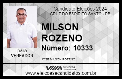 Candidato MILSON ROZENO 2024 - CRUZ DO ESPÍRITO SANTO - Eleições