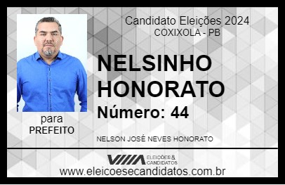 Candidato NELSINHO HONORATO 2024 - COXIXOLA - Eleições