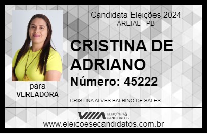 Candidato CRISTINA DE ADRIANO 2024 - AREIAL - Eleições