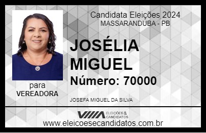 Candidato JOSÉLIA MIGUEL 2024 - MASSARANDUBA - Eleições