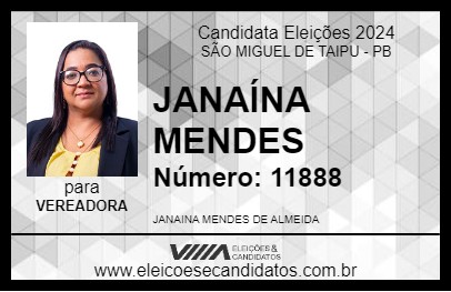 Candidato JANAÍNA MENDES 2024 - SÃO MIGUEL DE TAIPU - Eleições