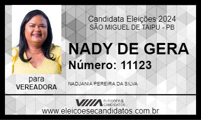 Candidato NADY DE GERA 2024 - SÃO MIGUEL DE TAIPU - Eleições