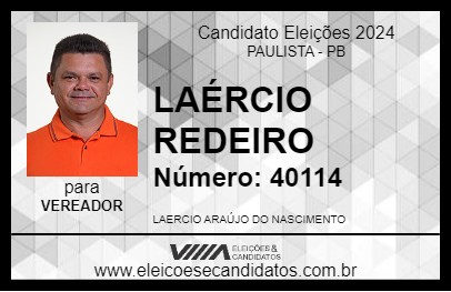 Candidato LAÉRCIO REDEIRO 2024 - PAULISTA - Eleições