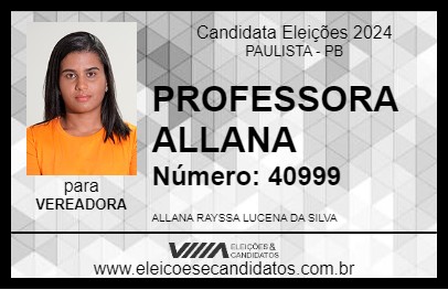 Candidato PROFESSORA ALLANA 2024 - PAULISTA - Eleições