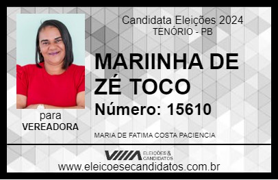 Candidato MARIINHA DE ZÉ TOCO 2024 - TENÓRIO - Eleições