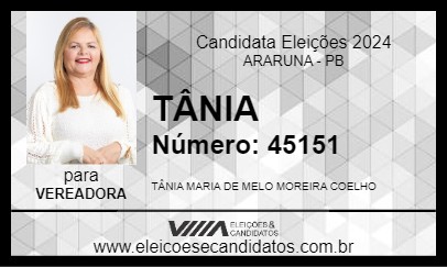 Candidato TÂNIA 2024 - ARARUNA - Eleições