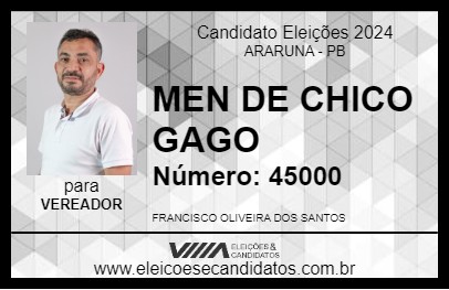 Candidato MEN DE CHICO GAGO 2024 - ARARUNA - Eleições