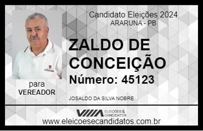 Candidato ZALDO DE CONCEIÇÃO 2024 - ARARUNA - Eleições