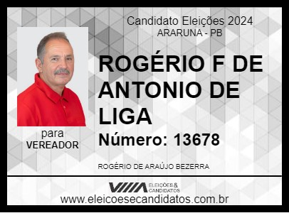 Candidato ROGÉRIO DE ANTONIO DE LÍGIA 2024 - ARARUNA - Eleições