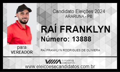 Candidato RAÍ FRANKLYN 2024 - ARARUNA - Eleições