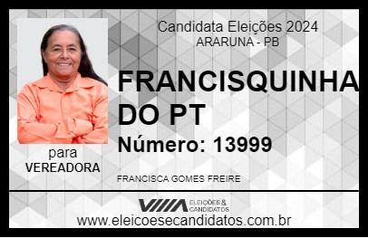 Candidato FRANCISQUINHA DO PT 2024 - ARARUNA - Eleições