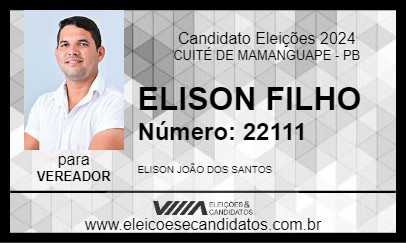 Candidato ELISON FILHO 2024 - CUITÉ DE MAMANGUAPE - Eleições