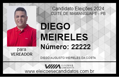 Candidato DIEGO MEIRELES 2024 - CUITÉ DE MAMANGUAPE - Eleições