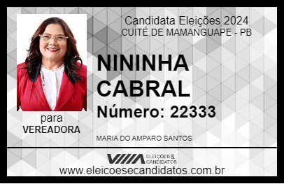 Candidato NININHA CABRAL 2024 - CUITÉ DE MAMANGUAPE - Eleições