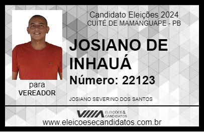 Candidato JOSIANO DE INHAUÁ 2024 - CUITÉ DE MAMANGUAPE - Eleições