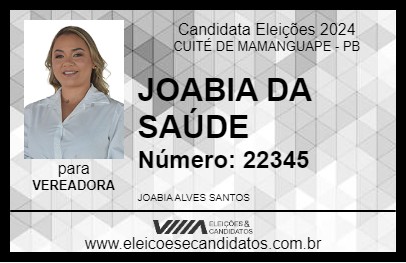 Candidato JOABIA DA SAÚDE 2024 - CUITÉ DE MAMANGUAPE - Eleições