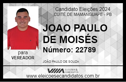 Candidato JOAO PAULO DE MOISÉS 2024 - CUITÉ DE MAMANGUAPE - Eleições