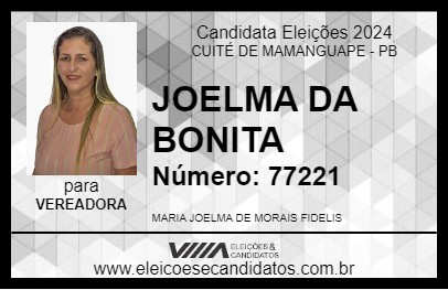 Candidato JOELMA DA BONITA 2024 - CUITÉ DE MAMANGUAPE - Eleições