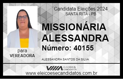 Candidato MISSIONÁRIA ALESSANDRA 2024 - SANTA RITA - Eleições