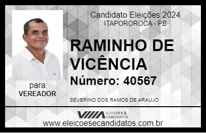 Candidato RAMINHO DE VICÊNCIA 2024 - ITAPOROROCA - Eleições