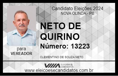 Candidato NETO DE QUIRINO 2024 - NOVA OLINDA - Eleições