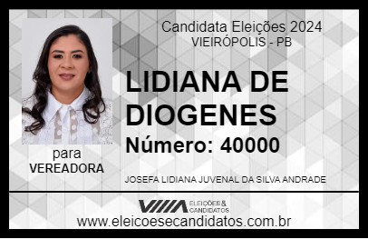 Candidato LIDIANA DE DIOGENES 2024 - VIEIRÓPOLIS - Eleições