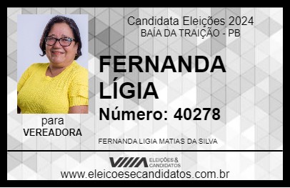 Candidato FERNANDA LÍGIA 2024 - BAÍA DA TRAIÇÃO - Eleições