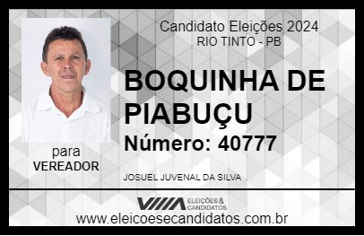 Candidato BOQUINHA DE PIABUÇU 2024 - RIO TINTO - Eleições