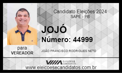 Candidato JOJÓ 2024 - SAPÉ - Eleições