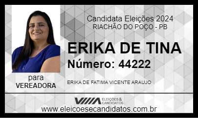 Candidato ERIKA DE TINA 2024 - RIACHÃO DO POÇO - Eleições