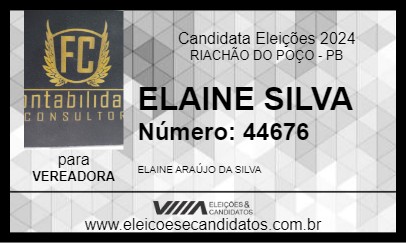 Candidato ELAINE SILVA 2024 - RIACHÃO DO POÇO - Eleições