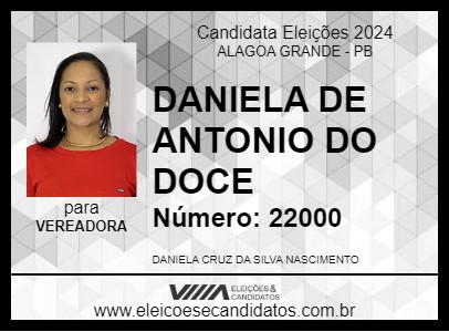 Candidato DANIELA DE ANTONIO DO DOCE 2024 - ALAGOA GRANDE - Eleições