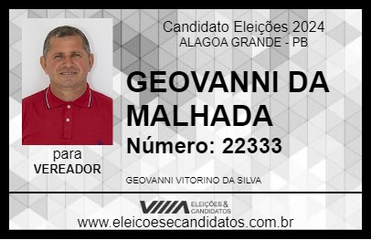 Candidato GEOVANNI DA MALHADA 2024 - ALAGOA GRANDE - Eleições