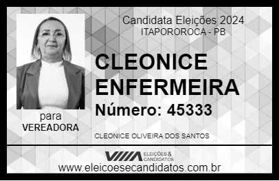 Candidato CLEONICE ENFERMEIRA 2024 - ITAPOROROCA - Eleições