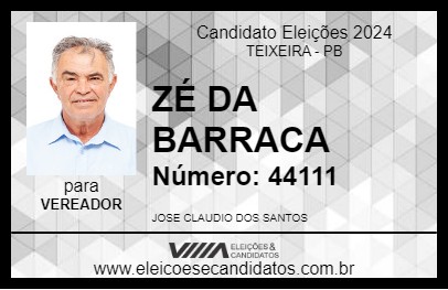 Candidato ZÉ DA BARRACA 2024 - TEIXEIRA - Eleições