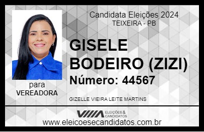 Candidato GISELE BODEIRO (ZIZI) 2024 - TEIXEIRA - Eleições