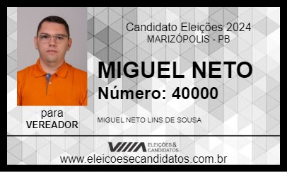 Candidato MIGUEL NETO 2024 - MARIZÓPOLIS - Eleições